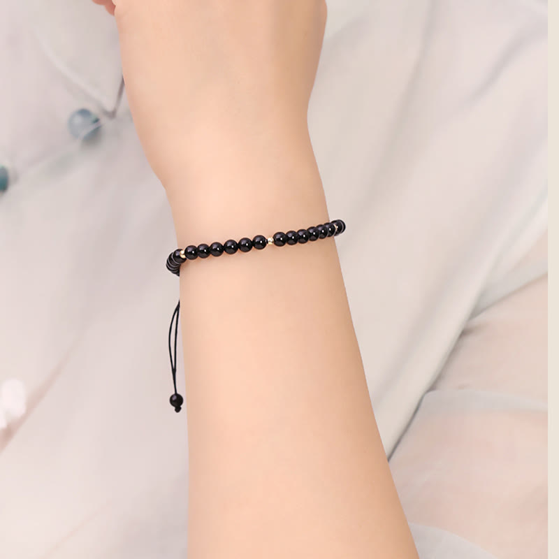Wear FengShui Small Black Obsidian Beads Fulfillment Rope Bracelet