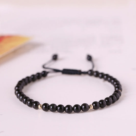 Wear FengShui Small Black Obsidian Beads Fulfillment Rope Bracelet