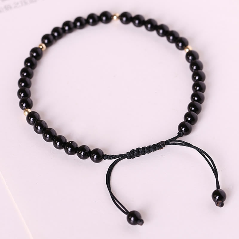 Wear FengShui Small Black Obsidian Beads Fulfillment Rope Bracelet