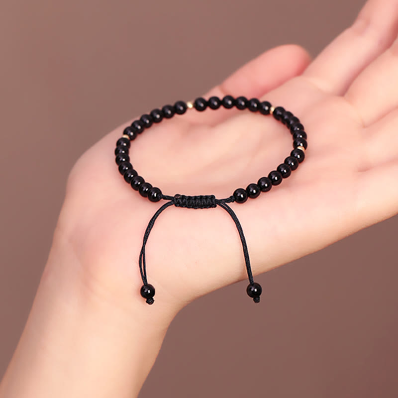 Wear FengShui Small Black Obsidian Beads Fulfillment Rope Bracelet
