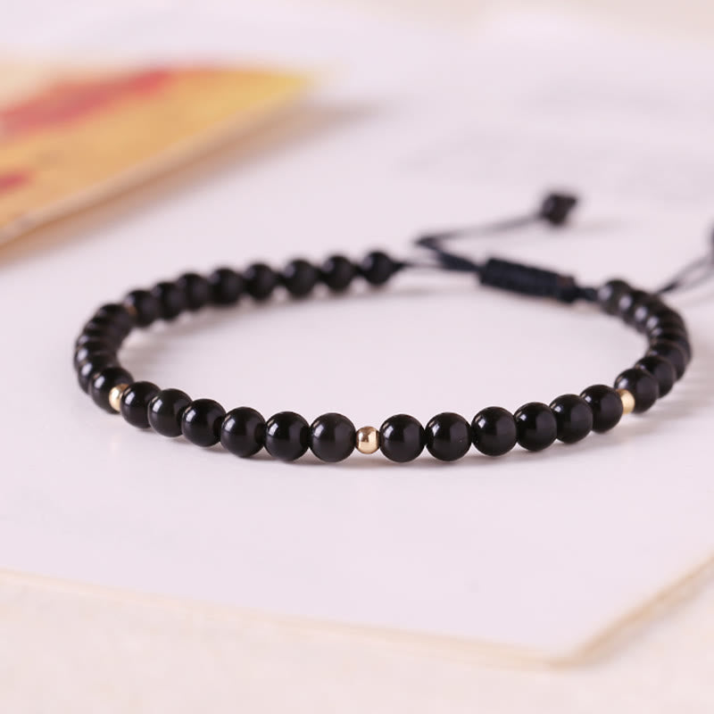 Wear FengShui Small Black Obsidian Beads Fulfillment Rope Bracelet