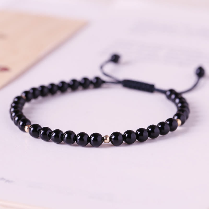 Wear FengShui Small Black Obsidian Beads Fulfillment Rope Bracelet