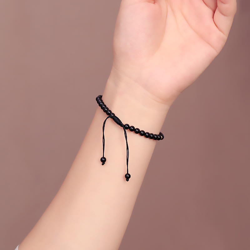 Wear FengShui Small Black Obsidian Beads Fulfillment Rope Bracelet