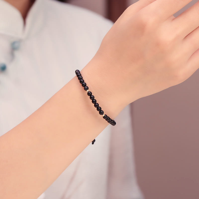 Wear FengShui Small Black Obsidian Beads Fulfillment Rope Bracelet