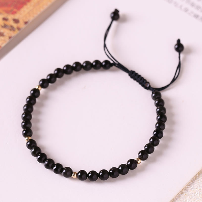 Wear FengShui Small Black Obsidian Beads Fulfillment Rope Bracelet