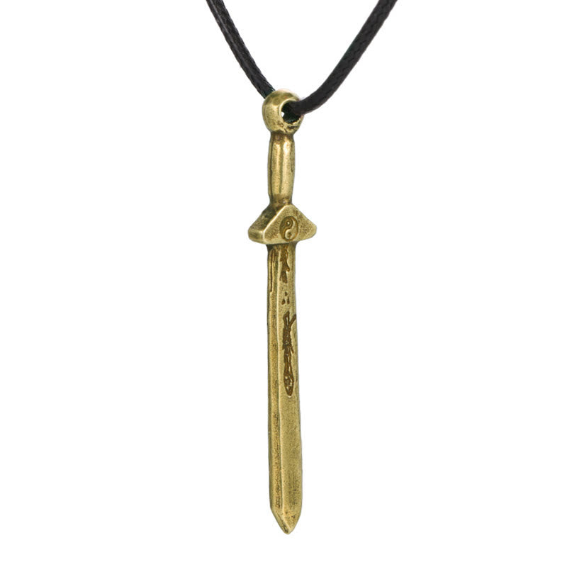 Wear FengShui Vintage Yin Yang Copper Brass Sword Balance Necklace Pendant
