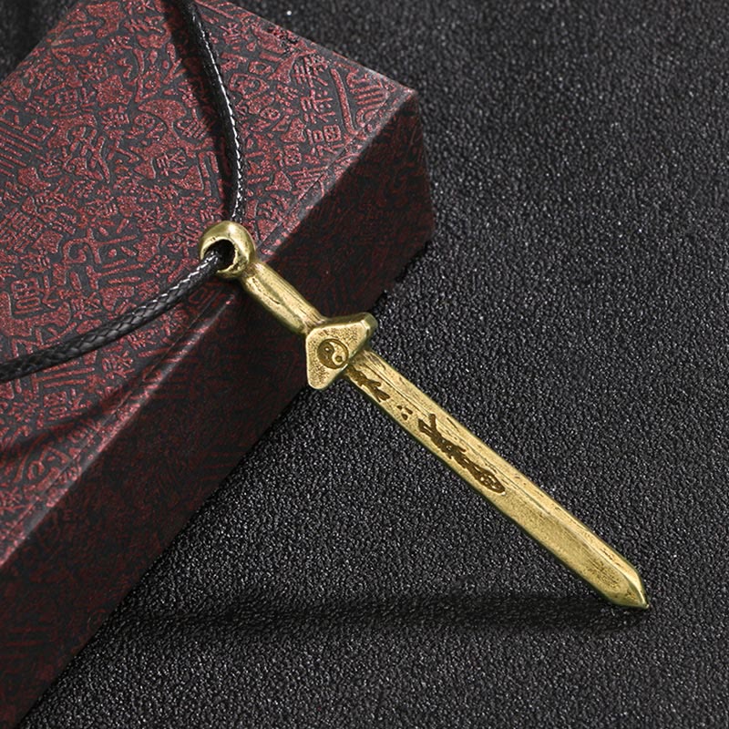 Wear FengShui Vintage Yin Yang Copper Brass Sword Balance Necklace Pendant