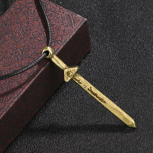 Wear FengShui Vintage Yin Yang Copper Brass Sword Balance Necklace Pendant