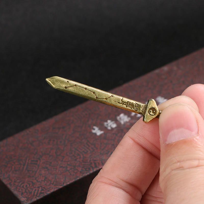Wear FengShui Vintage Yin Yang Copper Brass Sword Balance Necklace Pendant