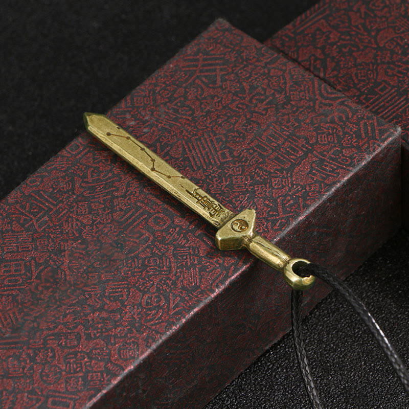 Wear FengShui Vintage Yin Yang Copper Brass Sword Balance Necklace Pendant