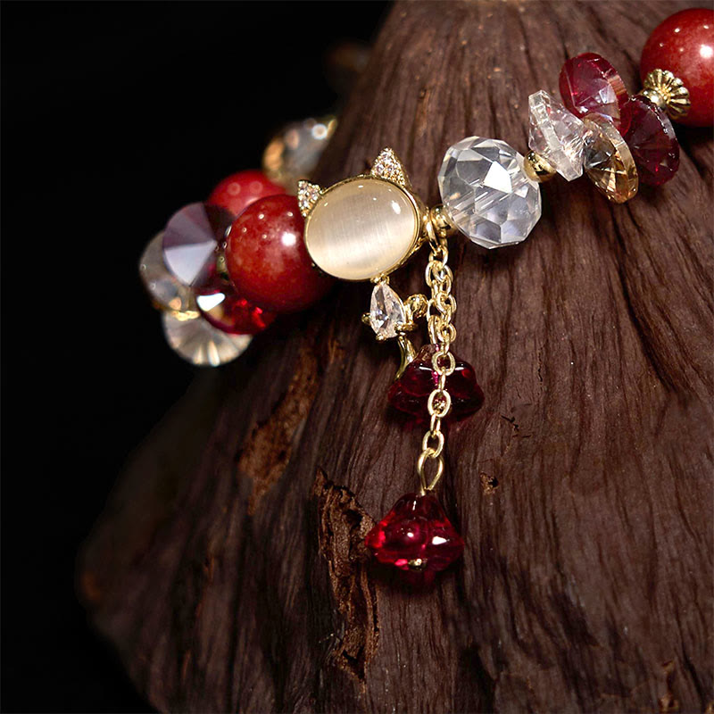 Wear FengShui Amethyst Green Crystal Red Crystal Cat Balance Bracelet