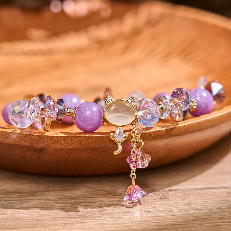 Wear FengShui Amethyst Green Crystal Red Crystal Cat Balance Bracelet