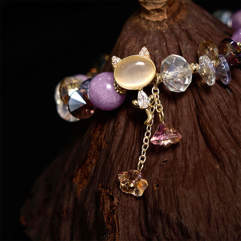 Wear FengShui Amethyst Green Crystal Red Crystal Cat Balance Bracelet
