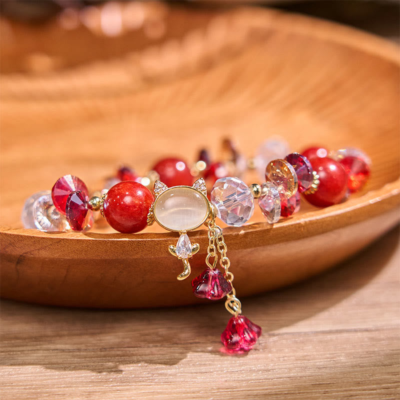 Wear FengShui Amethyst Green Crystal Red Crystal Cat Balance Bracelet