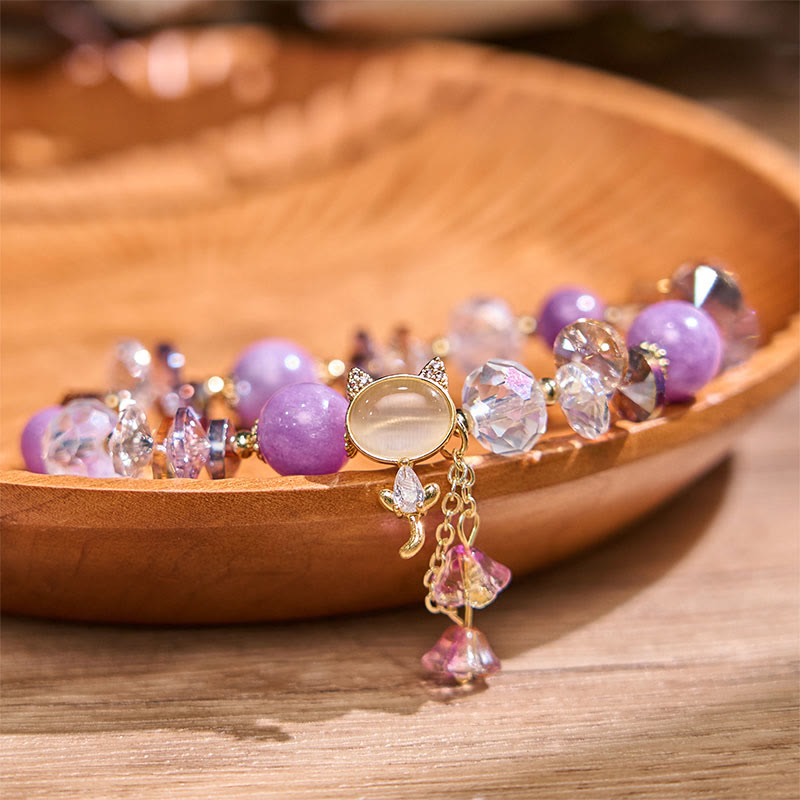 Wear FengShui Amethyst Green Crystal Red Crystal Cat Balance Bracelet