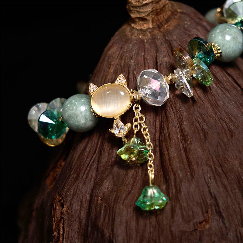 Wear FengShui Amethyst Green Crystal Red Crystal Cat Balance Bracelet