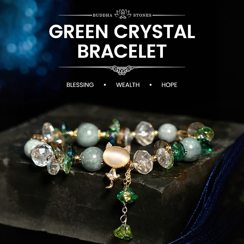 Wear FengShui Amethyst Green Crystal Red Crystal Cat Balance Bracelet
