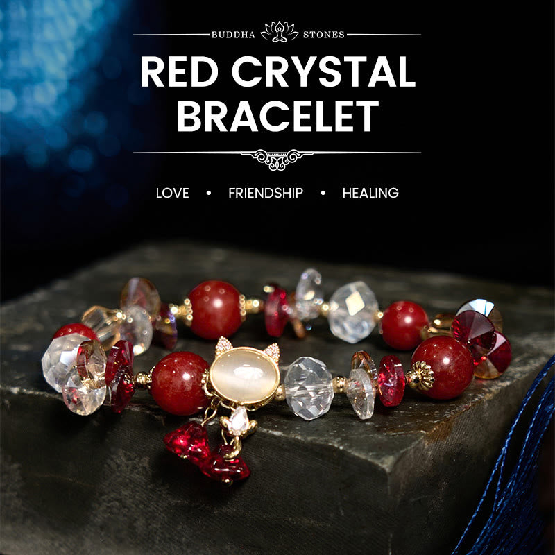 Wear FengShui Amethyst Green Crystal Red Crystal Cat Balance Bracelet