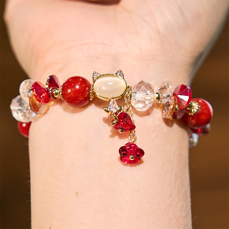 Wear FengShui Amethyst Green Crystal Red Crystal Cat Balance Bracelet