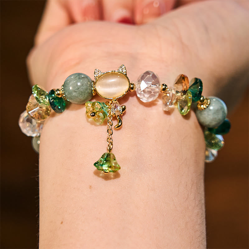Wear FengShui Amethyst Green Crystal Red Crystal Cat Balance Bracelet