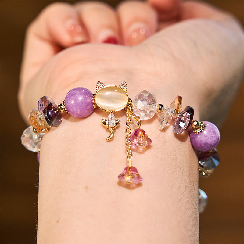 Wear FengShui Amethyst Green Crystal Red Crystal Cat Balance Bracelet
