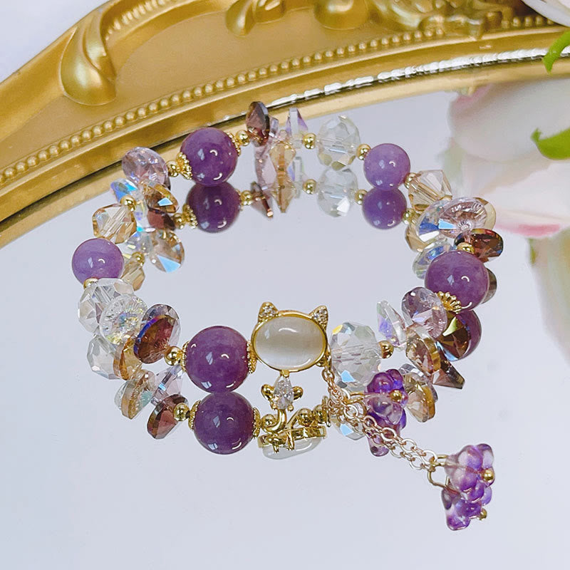 Wear FengShui Amethyst Green Crystal Red Crystal Cat Balance Bracelet