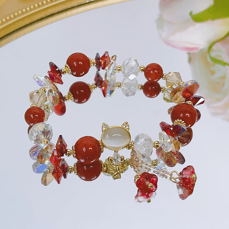 Wear FengShui Amethyst Green Crystal Red Crystal Cat Balance Bracelet