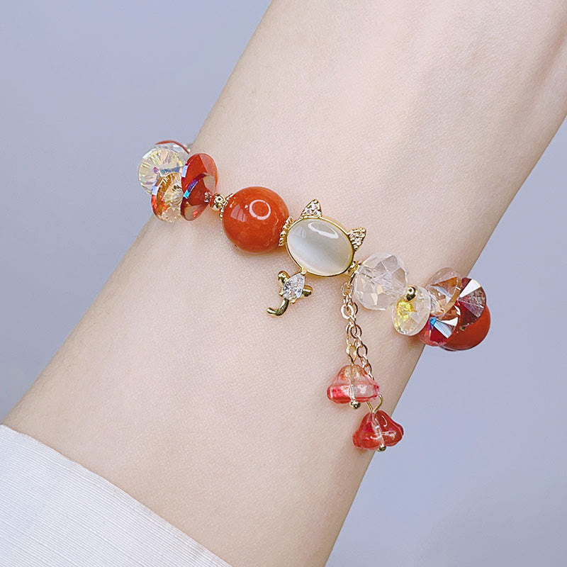 Wear FengShui Amethyst Green Crystal Red Crystal Cat Balance Bracelet