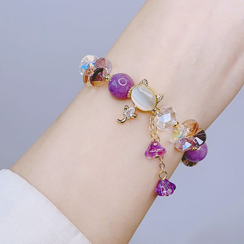 Wear FengShui Amethyst Green Crystal Red Crystal Cat Balance Bracelet