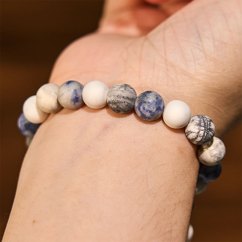 Wear FengShui White Turquoise Picasso Jasper Blue Spot Jasper Relaxation Bracelet