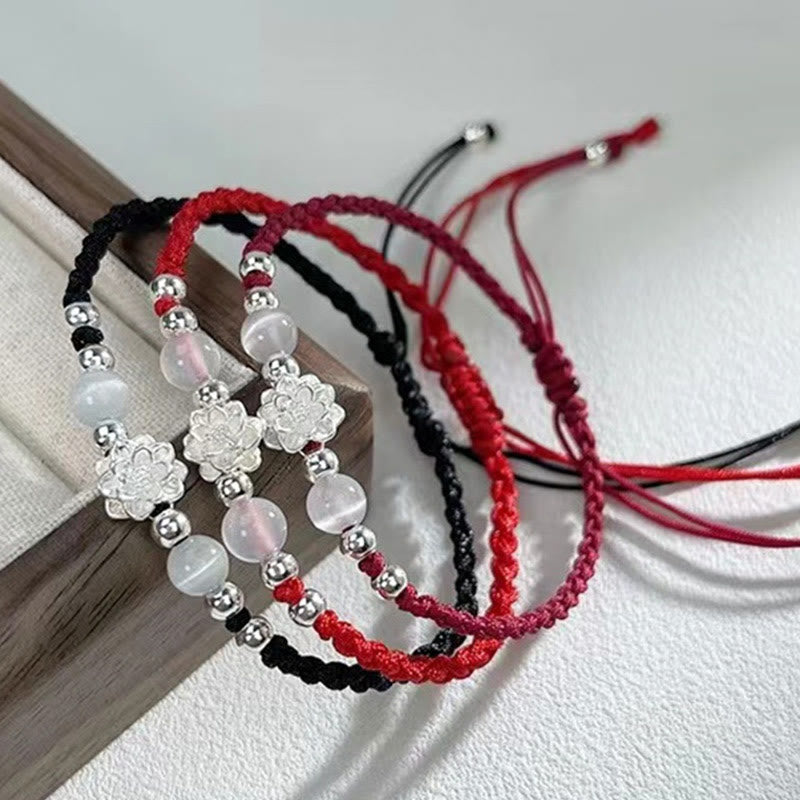 Wear FengShui 999 Sterling Silver Lotus Design Cat's Eye Bead Protection String Bracelet