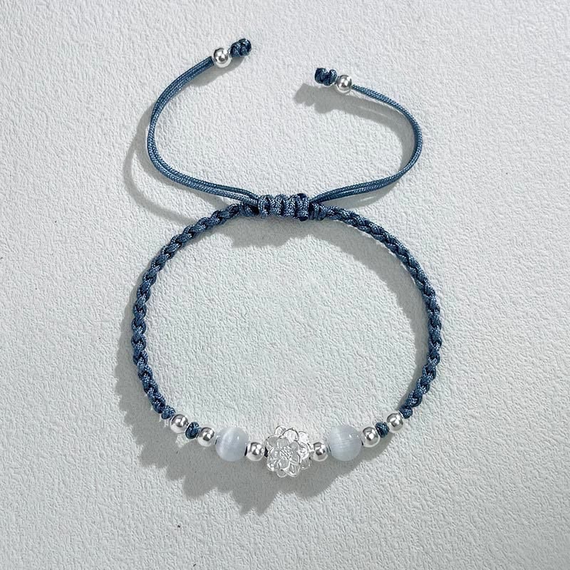 Wear FengShui 999 Sterling Silver Lotus Design Cat's Eye Bead Protection String Bracelet
