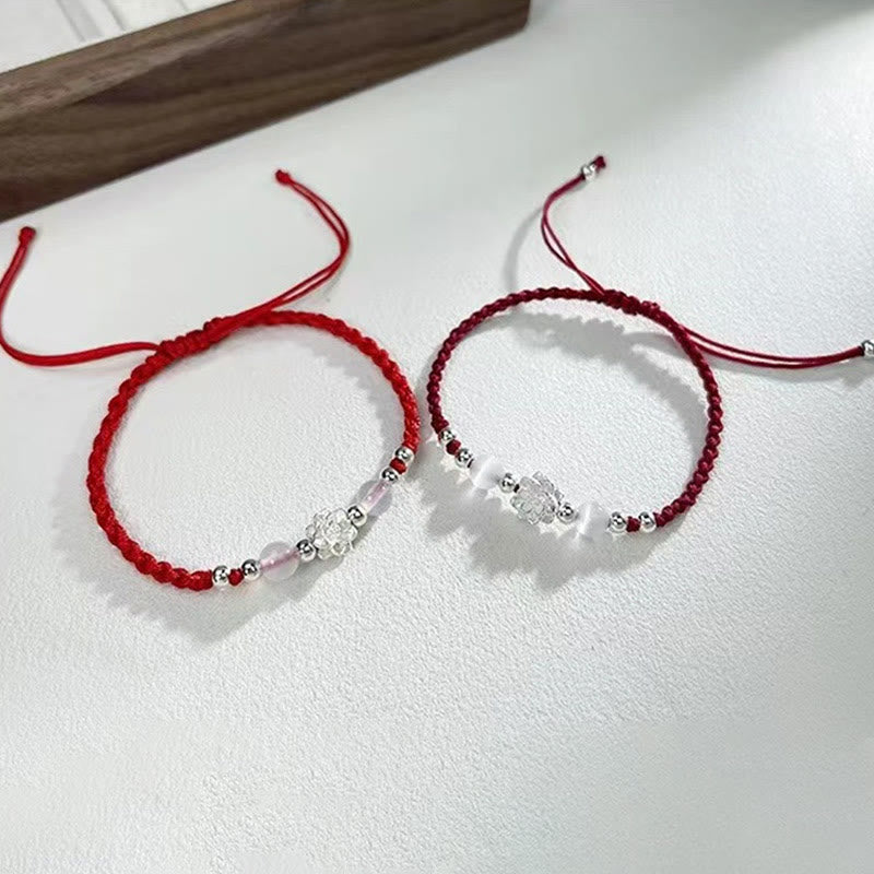 Wear FengShui 999 Sterling Silver Lotus Design Cat's Eye Bead Protection String Bracelet