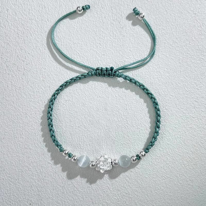 Wear FengShui 999 Sterling Silver Lotus Design Cat's Eye Bead Protection String Bracelet