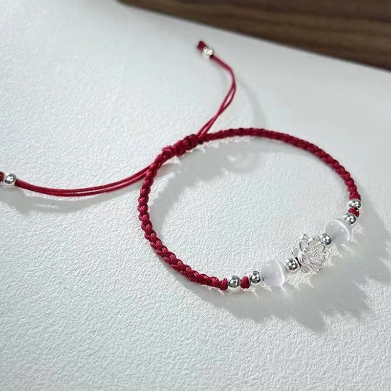Wear FengShui 999 Sterling Silver Lotus Design Cat's Eye Bead Protection String Bracelet