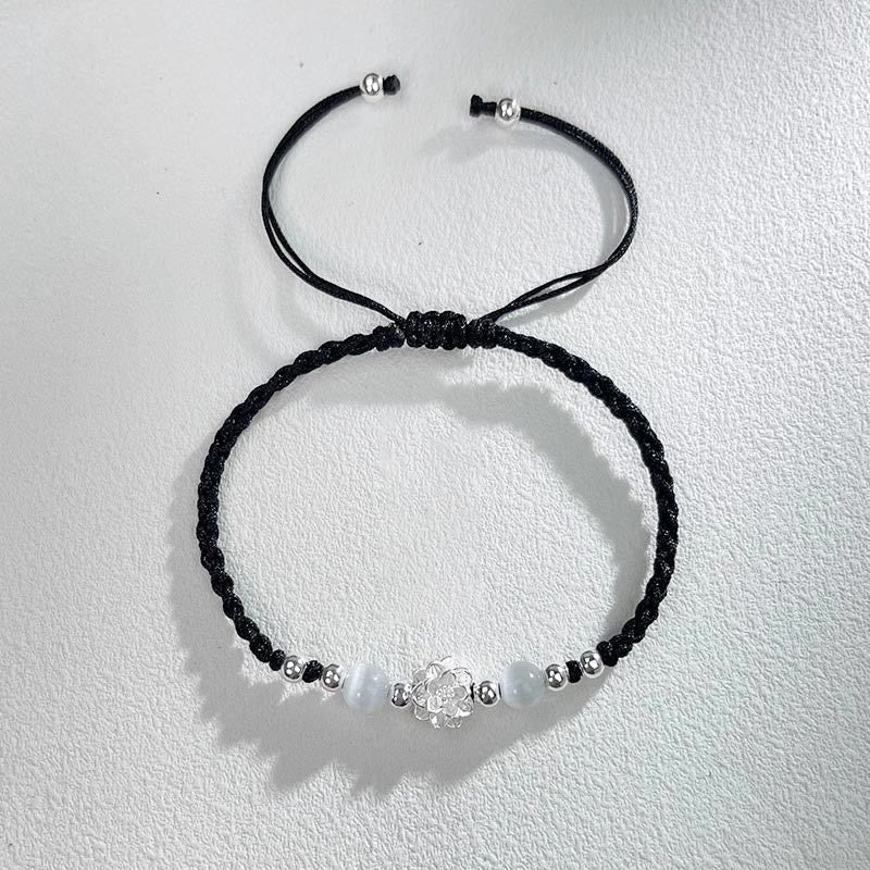 Wear FengShui 999 Sterling Silver Lotus Design Cat's Eye Bead Protection String Bracelet