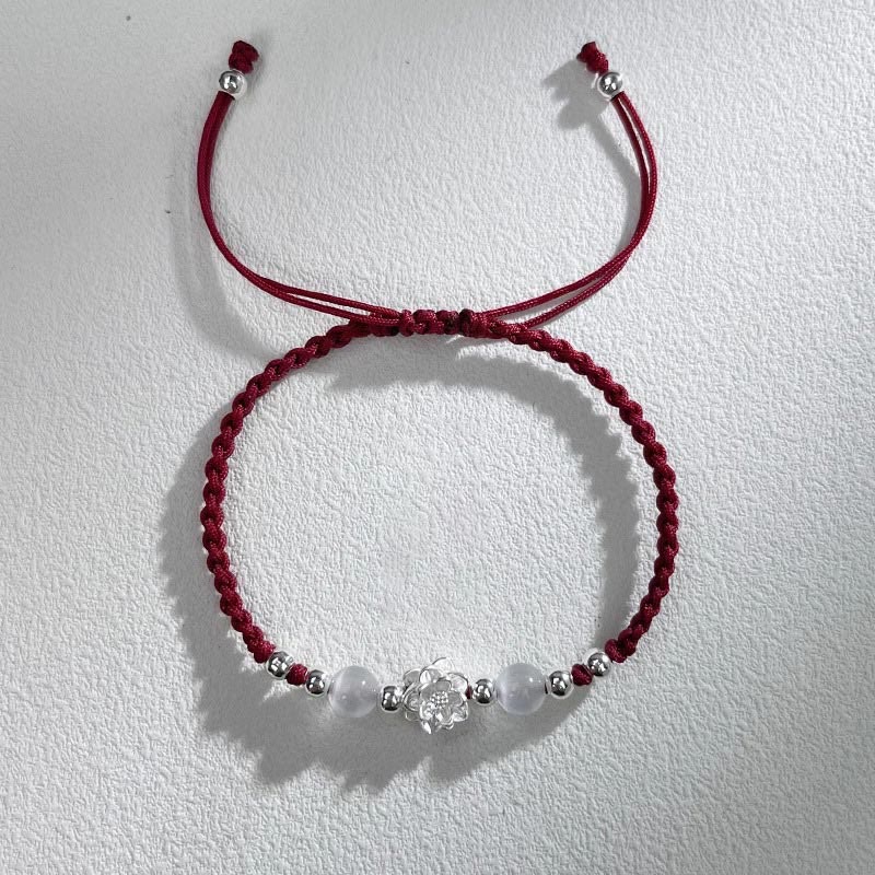 Wear FengShui 999 Sterling Silver Lotus Design Cat's Eye Bead Protection String Bracelet