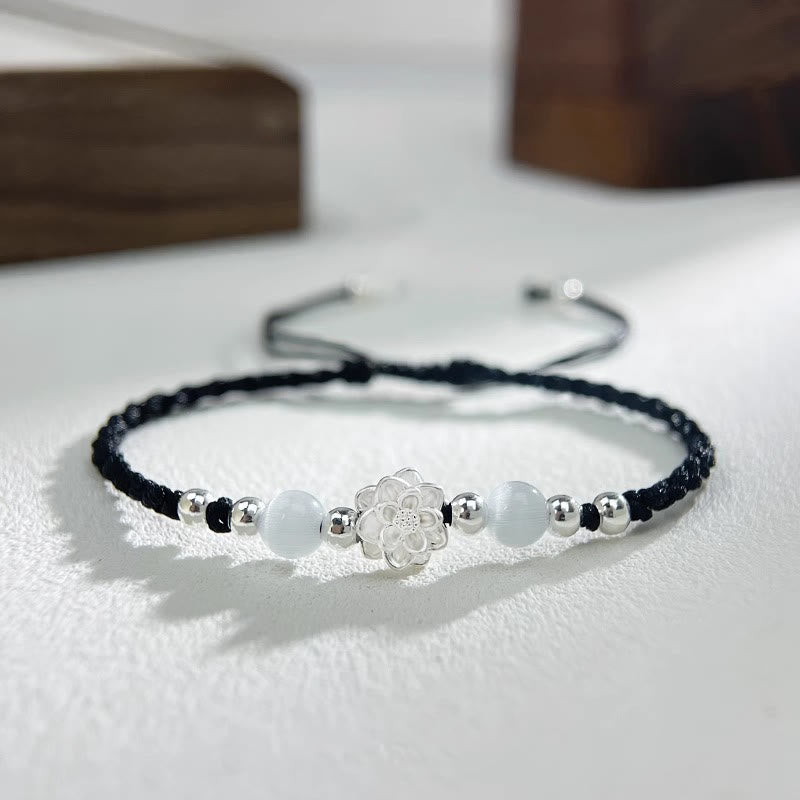 Wear FengShui 999 Sterling Silver Lotus Design Cat's Eye Bead Protection String Bracelet