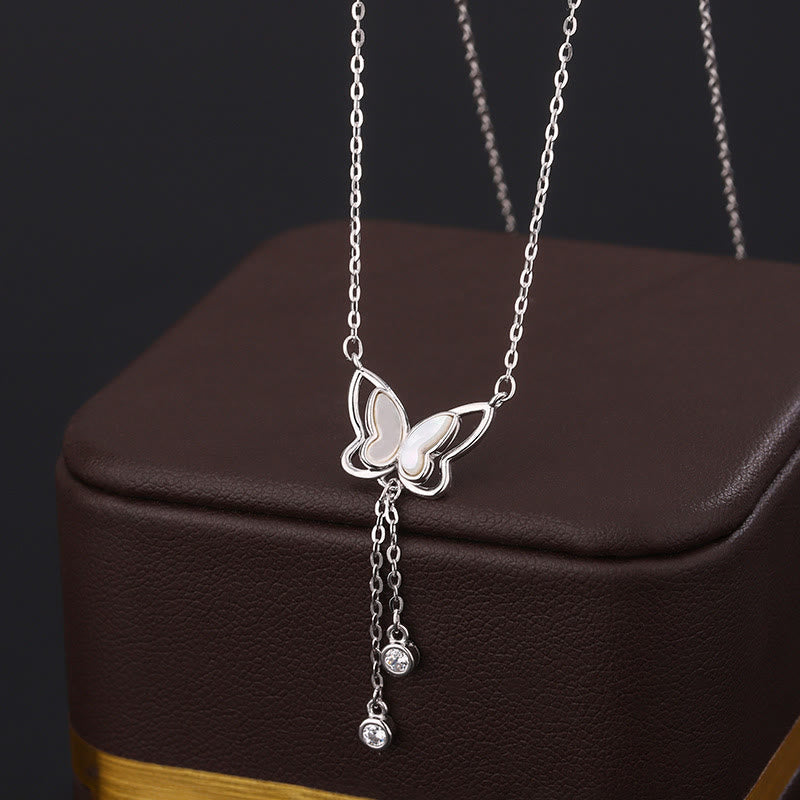 Wear FengShui 999 Sterling Silver Tridacna Stone Butterfly Calm Necklace Pendant