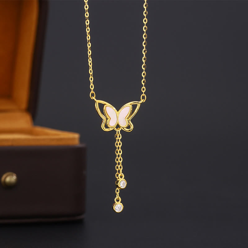 Wear FengShui 999 Sterling Silver Tridacna Stone Butterfly Calm Necklace Pendant