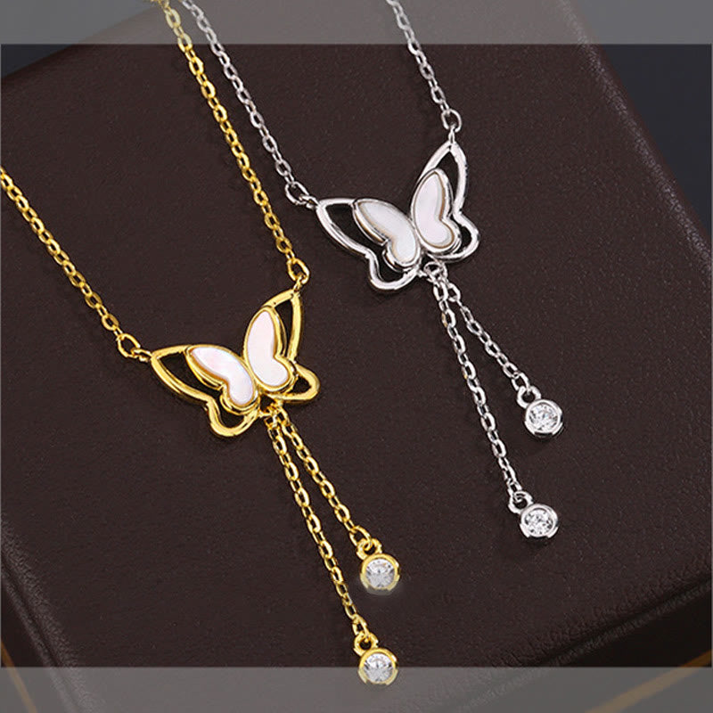Wear FengShui 999 Sterling Silver Tridacna Stone Butterfly Calm Necklace Pendant