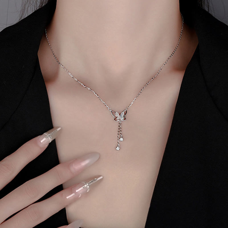Wear FengShui 999 Sterling Silver Tridacna Stone Butterfly Calm Necklace Pendant