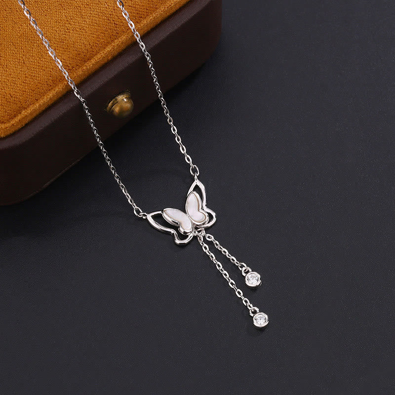 Wear FengShui 999 Sterling Silver Tridacna Stone Butterfly Calm Necklace Pendant