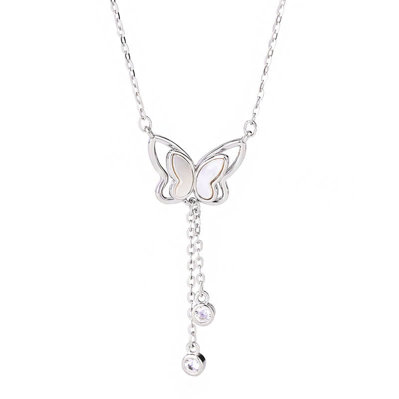 Wear FengShui 999 Sterling Silver Tridacna Stone Butterfly Calm Necklace Pendant