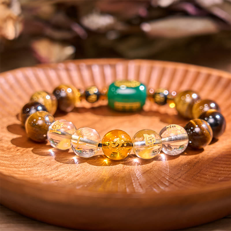 Wear FengShui Chinese Zodiac Tiger Eye White Crystal Courage Bracelet