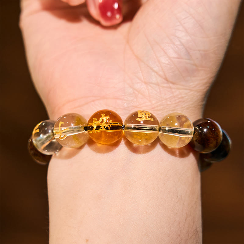 Wear FengShui Chinese Zodiac Tiger Eye White Crystal Courage Bracelet