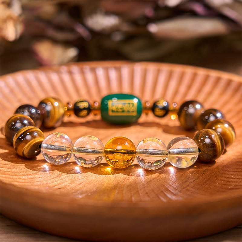 Wear FengShui Chinese Zodiac Tiger Eye White Crystal Courage Bracelet