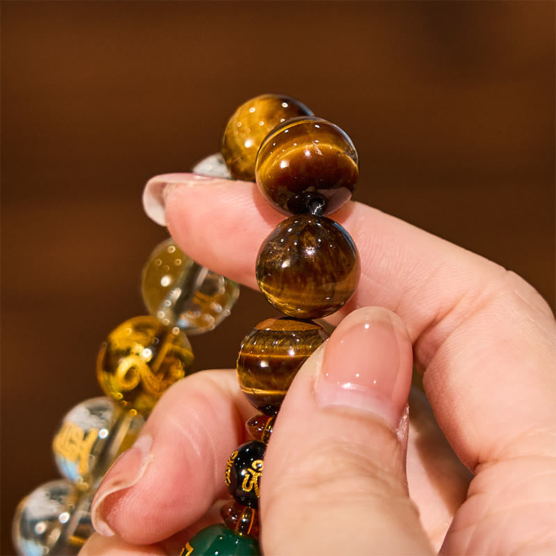 Wear FengShui Chinese Zodiac Tiger Eye White Crystal Courage Bracelet