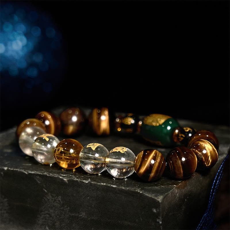 Wear FengShui Chinese Zodiac Tiger Eye White Crystal Courage Bracelet