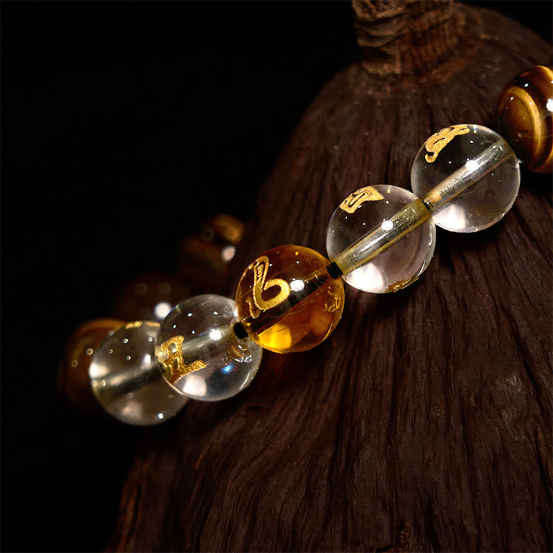 Wear FengShui Chinese Zodiac Tiger Eye White Crystal Courage Bracelet